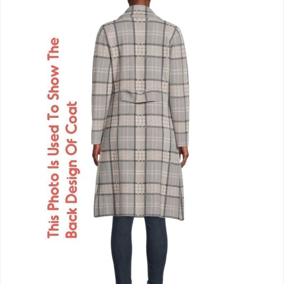 CLICHÉ Peacoat Long Line Checkered Double Breasted Trench Coat New Size Large - Picture 2 of 2